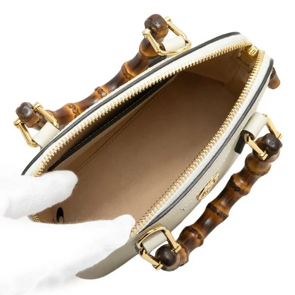 Gucci Diana Mini Tote Shoulder Crossbody Leather Bamboo White - Picture 2 of 11